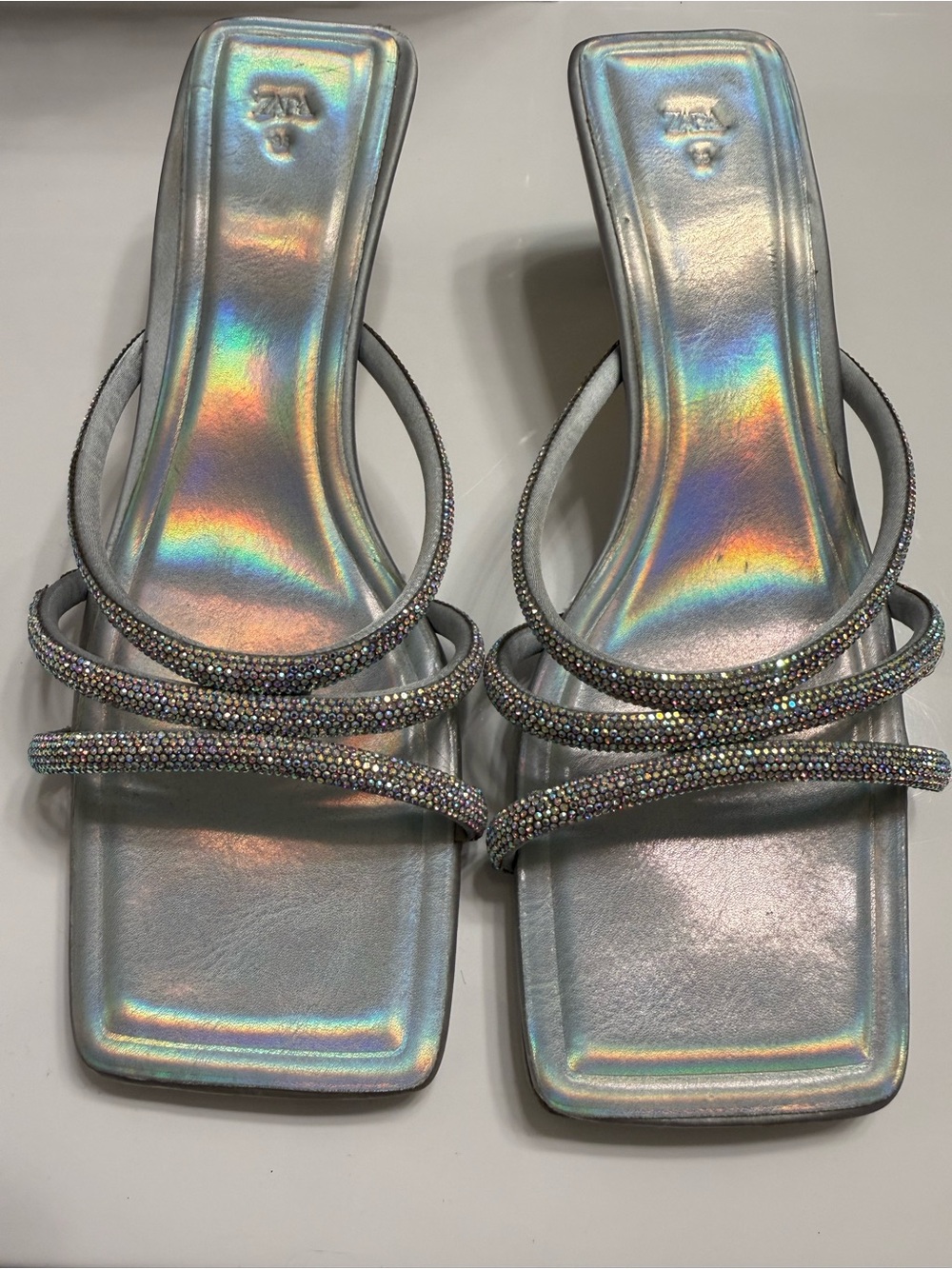 ZARA Rhinestone Holographic Heeled Sandals